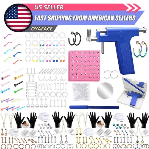 2-101PCS Disposable Piercing Gun 316L Steel Kit Navel Tongue Cartilage Nose Stud - product listing photo