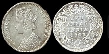  India-British 2 Annas KM# 488 1901B Raised Type B Bust, Type I Reverse 01 Over 