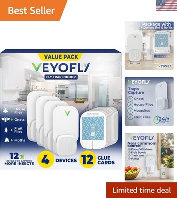 Fly Trap Indoor 4 Device + 12 Refills Plastic Electric Trap Replacement