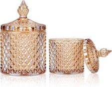 2 Pack Crystal Glass Jars with Lids Bathroom Storage Organizer for Cotton Swabs,