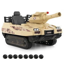 Electric Kids Ride On Tank with Rubber Tracks Rotatable Turret & Working Cannon
