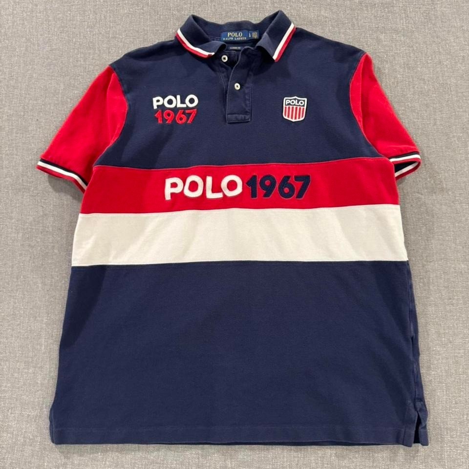 Vintage Y2K Polo Ralph Lauren Polo Shirt 1967 Shield Blue White Red Mens Large