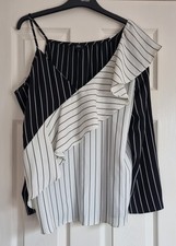 River Island 1 Off The Shoulder Long Sleeve Blouse Black & White Stripe Size 14