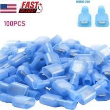 Male Spade Terminals Crimp Wire Connectors Insulated 16-14 AWG Kits Blue 100PCS