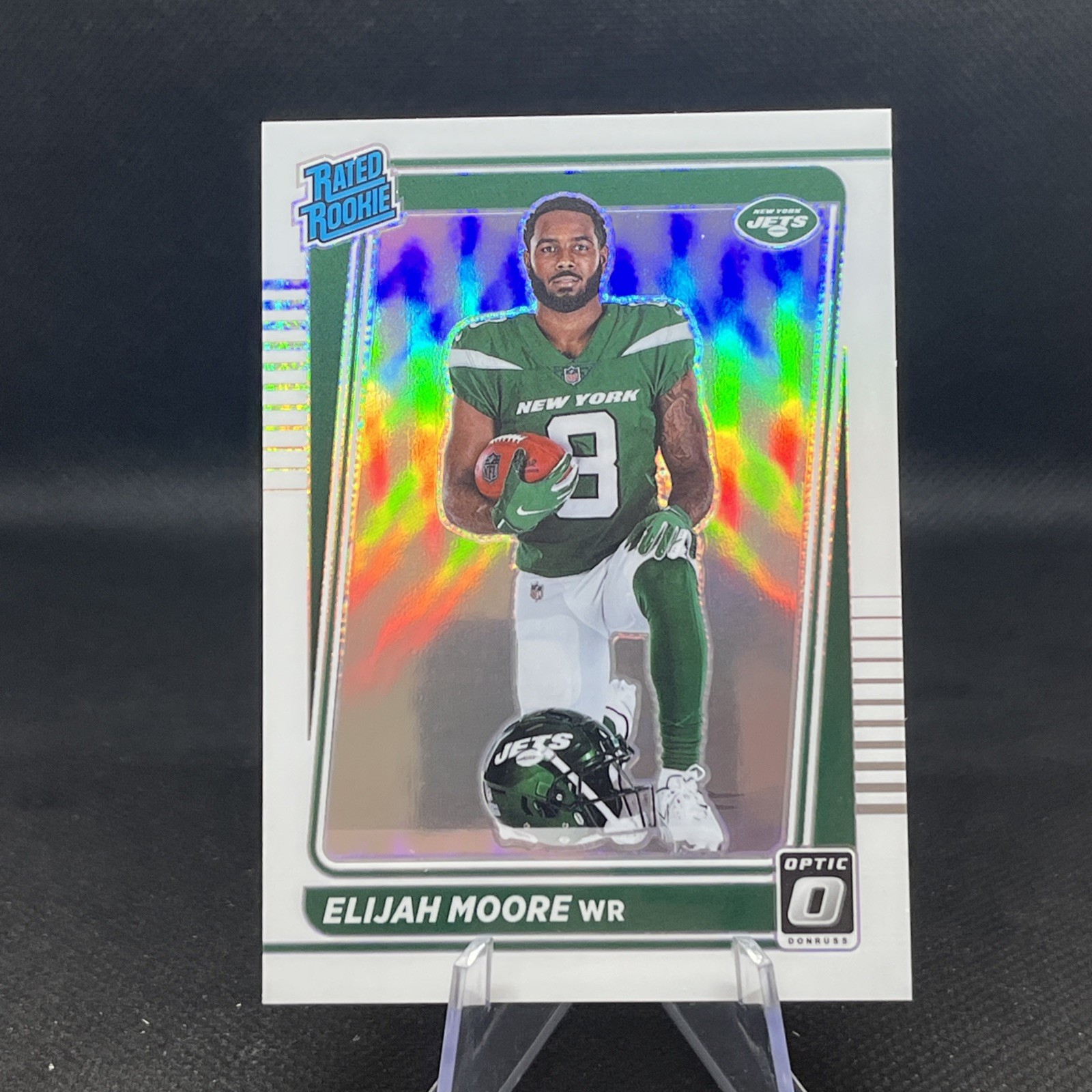 2021 Donruss Optic Elijah Moore Variation Holo Prizm Rated Rookie #216 Jets