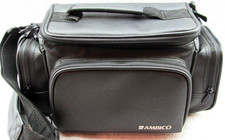 AMBICO Black Leather Bag Carrying Case Camera Camcorder Video VTG Shoulder Strap