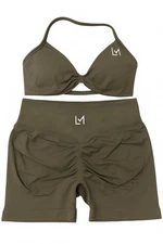 Conjunto LM 2 Piece Set Bra Shorts Olive Lavender Gray Mujer Regular Deportivo
