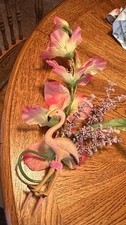 Vintage Tropical Pink Hibiscus Faux Flowers with Retro Pink Flamingo