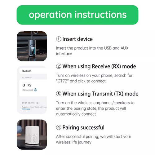 2 in1 Wireless Bluetooth5.4 Transmitter Receiver Adapter Audio 3.5mm Jack Aux - Afbeelding 23 van 23