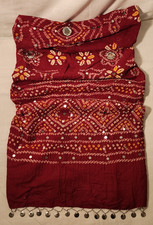 Vintage Red Bandhani Saree / Scarf w/ Silver ...