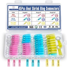 45PCS Marine Heat Shrink Ring Terminals Kit Waterproof Electrical Wire Connector