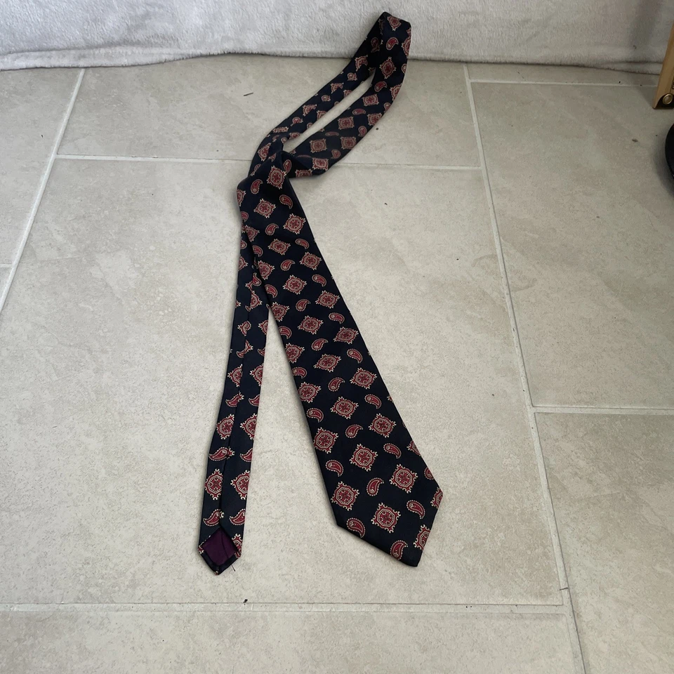 Corbata Damon Para Hombre Negra Geométrica Talla Única Seda Clásica Diseñador De Colección Años 90 Hecha en EE. UU. Foto 2 de 4