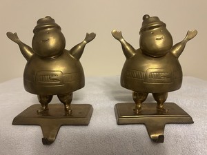 2-Brass Vintage Santa stocking holder Christmas Solid Brass Heavy