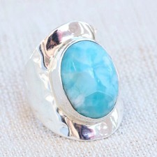 Larimar Gemstone Ring 925 Sterling Silver Handmade Wide Band Ring All Size C564