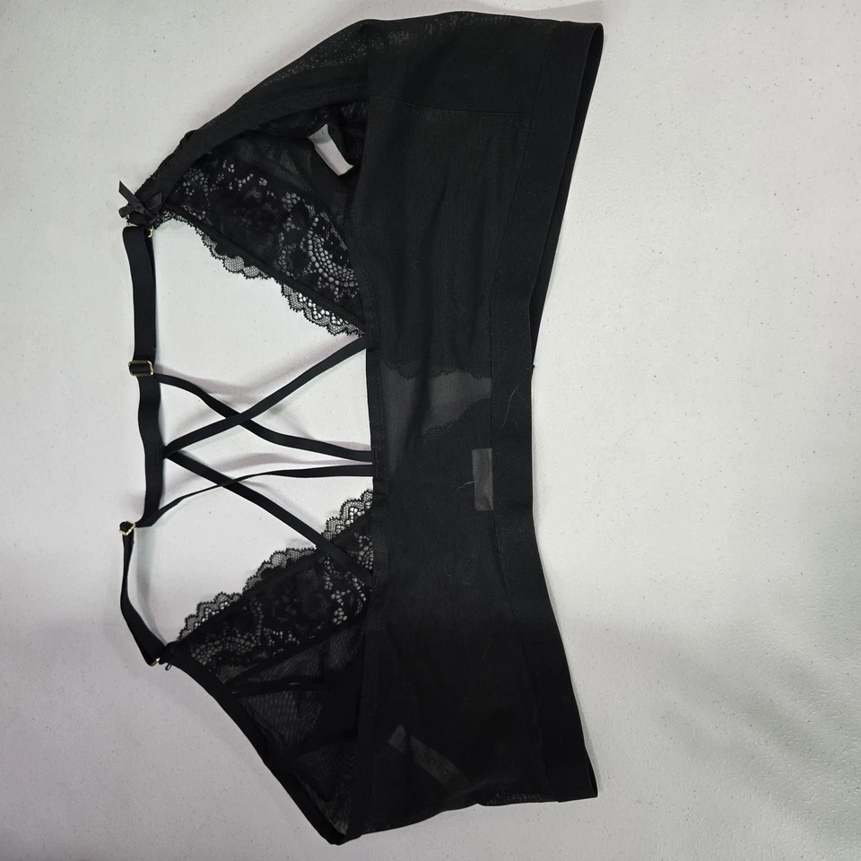 Cacique 女式文胸 46DDD 黑色文胸无线蕾丝蝴蝶结肩带透明 — 第 2/4 张图片