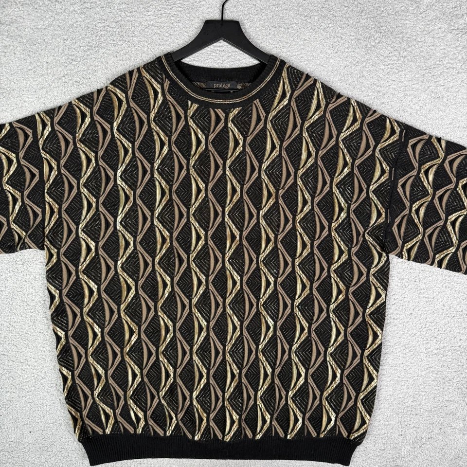 Suéter masculino vintage anos 90 Cosby padrão malha 3D 3XL alto arte preto protetor - Imagem 2 de 4