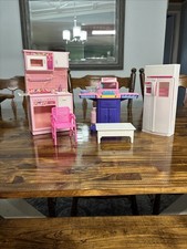 Vintage Barbie Grill, Refrigerator, Kitchen, Table, Chair 1994, 1995 Piecies
