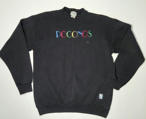 VTG 80's 90's Poconos Pennsylvania Pullover Sweatshirt Size Large Black - Picture 1 of 8