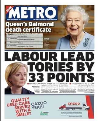 Queen Elizabeth Death Certificate Liz Truss Mark Owen Vlad Metro Newspaper 2022