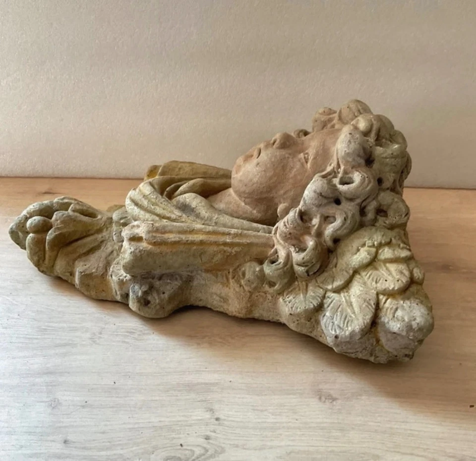 Sculpture Sellette murale angelot putto en pierre reconstituée 33 cm déco jardin - Photo 4/4
