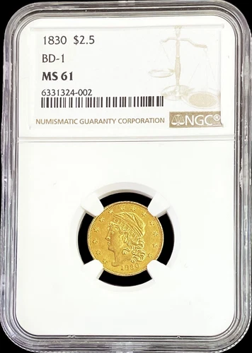 1830 GOLD CAPPED BUST $2.50 QUARTER EAGLE COIN NGC MINT STATE 61 (BD-1)