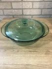 Vintage ANCHOR HOCKING Green Glass 2 qt Round Casserole 9.5" Dish with Lid
