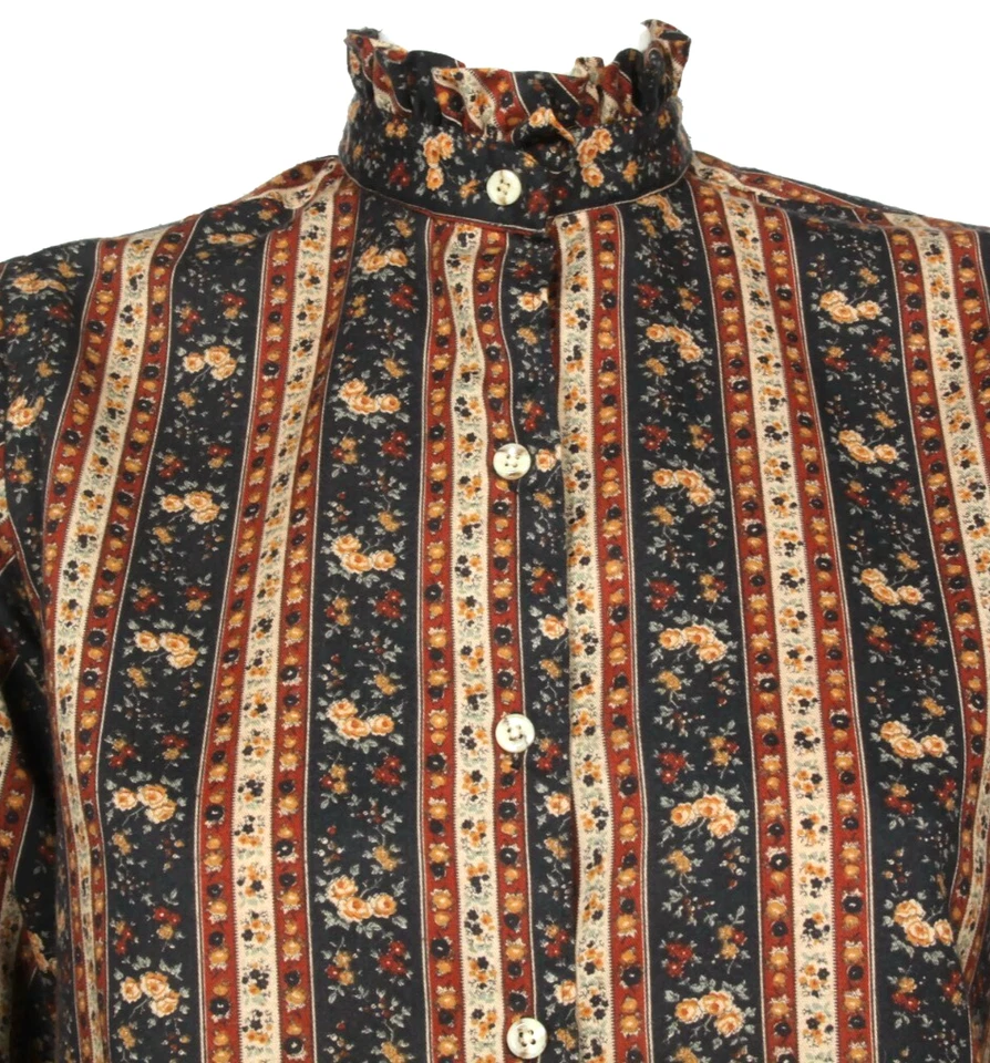 Top De Colección Años 90 ORVIS Calico Floral Pradera Occidental Botón Volantes Cuello Talla 8/275 Foto 2 de 4