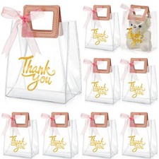 12 Pcs Clear Gift Bags with Handle Thank You Gift Handbags Transparent PVC Wr...