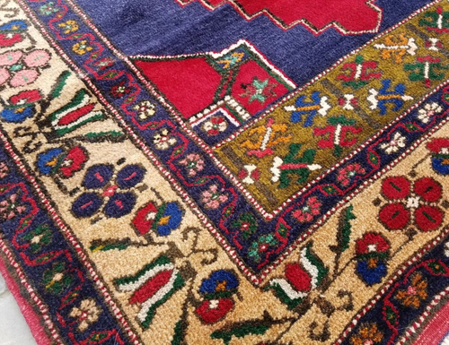 Tappeto Nigde Primitivo Blu Indaco Vintage Anni 50-1960 Lana Vergine Pile 4’6”x 8’3” - Foto 10 di 10