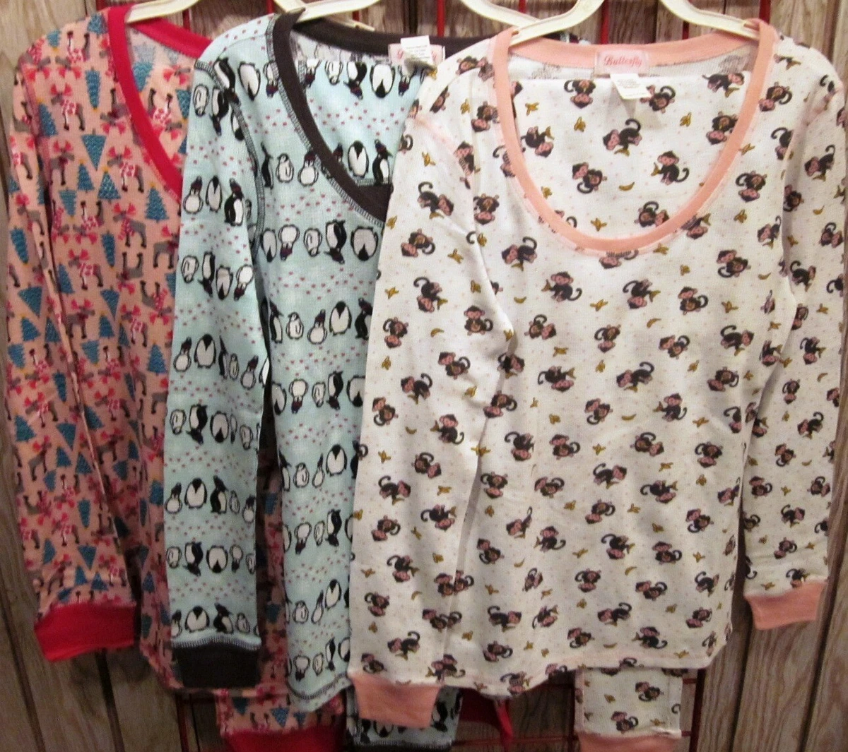 New Ladies Thermal Pajamas S M L XL Moose Penguins Monkeys