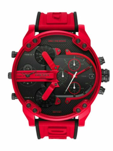 NEW DIESEL MENS WATCH DZ7370 XL 57MM RED SILICONE BRACELET & GREY