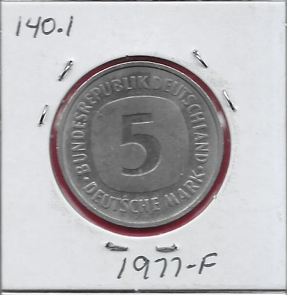 GERMANY FEDERAL REP 5 DEUTSCHE MARK 1977-F FACE VALUE IN A SQUARE WITH ROUDED CO - Image 2 of 2