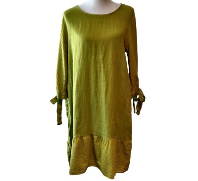 Francesca Bettini Womens NWT Size L Avocado Green 100% Linen Eyelet Shift  Dress