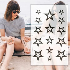 TEMPORARY TATTOO STARS - SMALL HOLLOW BLACK FINGER EAR NECK MENS WOMENS KIDS