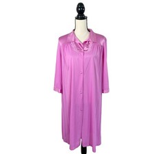 Vintage Vanity Fair Pink Nylon Button Up Robe Dressing Gown House Coat Medium