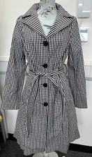 New James Lakeland Made In Italy Black White Gingham Trench Style Coat Size 12