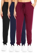 3 Pack Sweatpants w/Pockets Drawstring Joggers for Women. Tapered, Active Fit