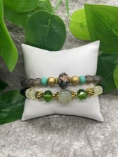 2 PC Handmade Boho Beaded Stackable 6.5 Plus Stretch Bracelet Set New A2443
