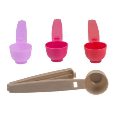 4er Set x 1 TASSE KAFFEELÖFFEL KUNSTSTOFF MESSBEUTEL CLIP 2-in-1 15ml Versiegelung