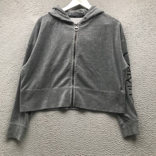 Calvin Klein Performance Velour Jacket Hoodie Womens Small Full Zip Graphic Gray
