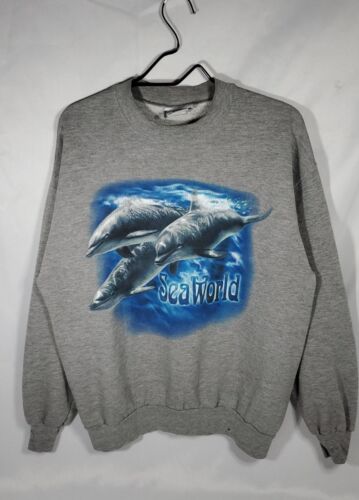 Vintage SeaWorld Mens Gray Dolphin Crewneck Sweats