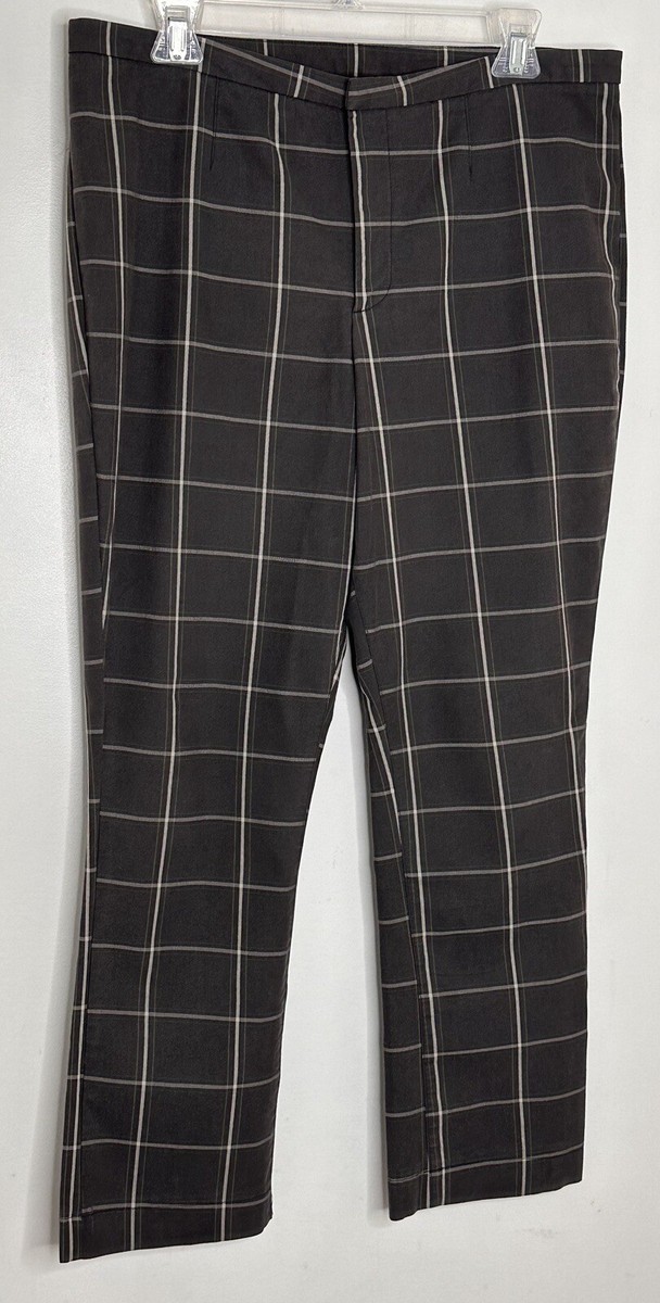 Free People Brown Check Plaid Trouser Straight Pants Women's Size