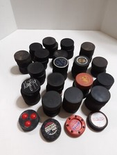 Vintage 72 Piece Lot of Mixed Hockey Pucks, Mostly Used