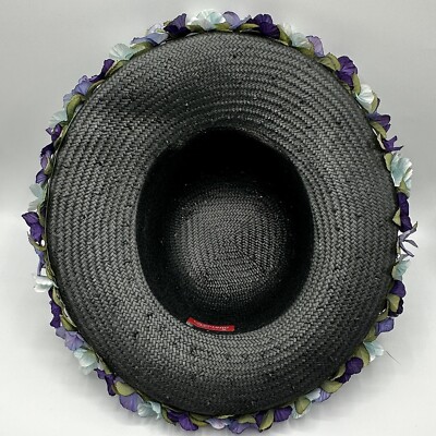 Giovannio New York Wide Brimmed Black Straw Church Hat w  display picture 2