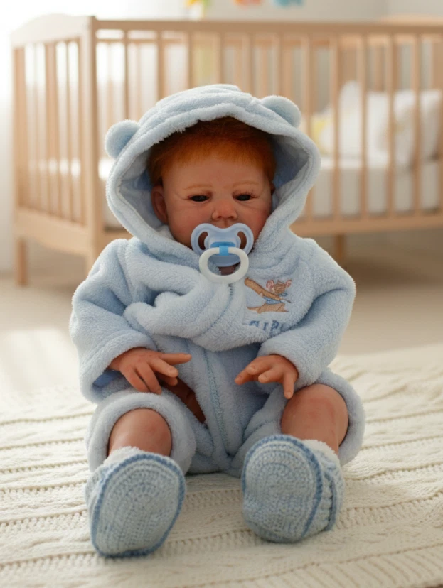 Bebé niño renacido 19” cuerpo de tela extremidades de silicona pelo rojo muñeca realista hecha en EE. UU. Foto 2 de 4