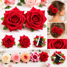 6pc Hair Clip Rose Assorted Color Hairpin Bridal Flower Brooch Wedding Party Lot