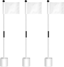 3 Set Golf Flagsticks Putting Green Flags for Yard, Classic, White