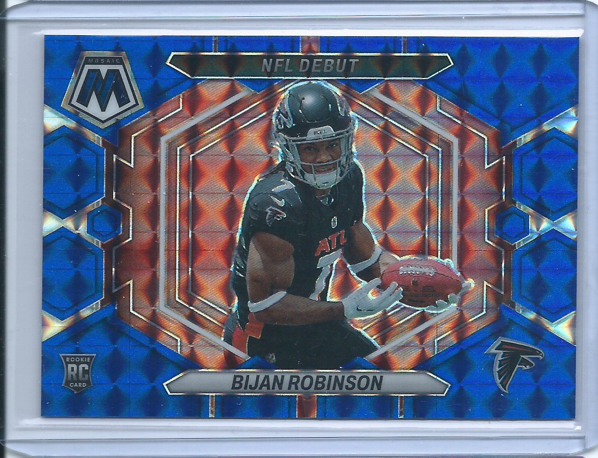 2023 Panini Mosaic Bijan Robinson RC NFL Debut #ND-9 Blue Prizm #62/99 Falcons