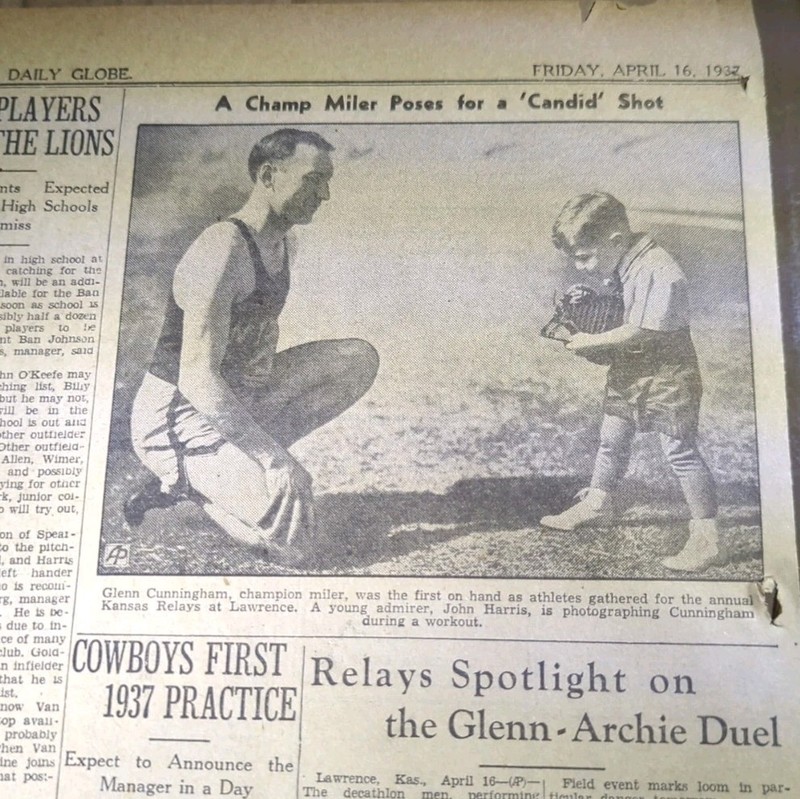 APR 16, 1937 NEWSPAPER PAGE #2179- JOHN HARRIS PHOTOGRAPHS GLENN CUMMINGHAM