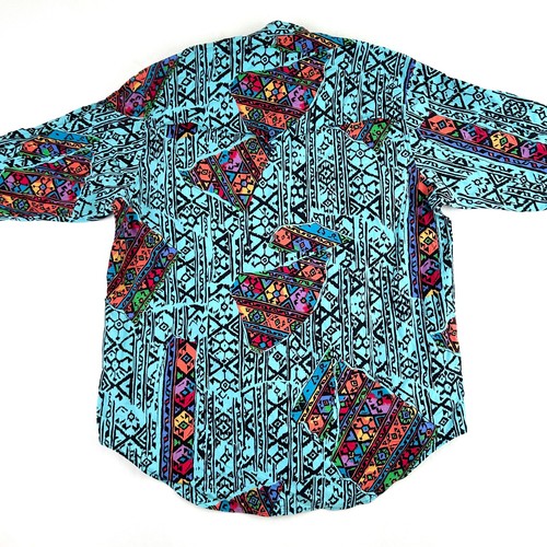Wrangler Western Shirt Mens L Blue Aztec Southwestern Print Long Sleeve Cowboy - Picture 7 of 11